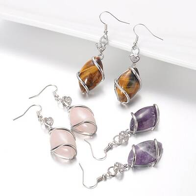 Platinum Tone Brass Rhinestone Mixed Stone Dangle Earrings