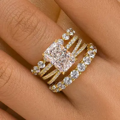 Effinny Radiant Cut 3.5ct 4PC Wedding Ring Set, 5A Cubic Zirconia Promise Ring, Bridal Rings Set in S925 Sterling Silver, Ann...