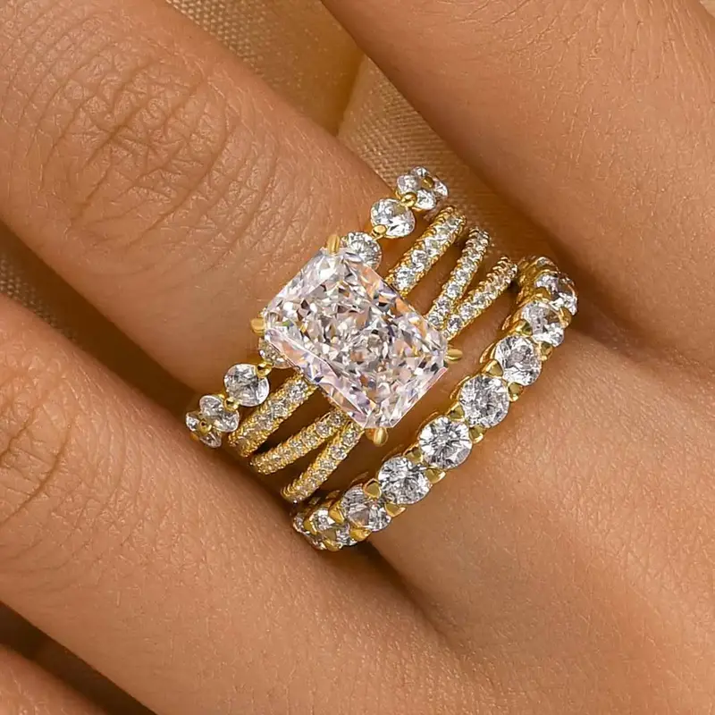 Effinny Radiant Cut 3.5ct 4PC Wedding Ring Set, 5A Cubic Zirconia Promise Ring, Bridal Rings Set in S925 Sterling Silver, Ann...