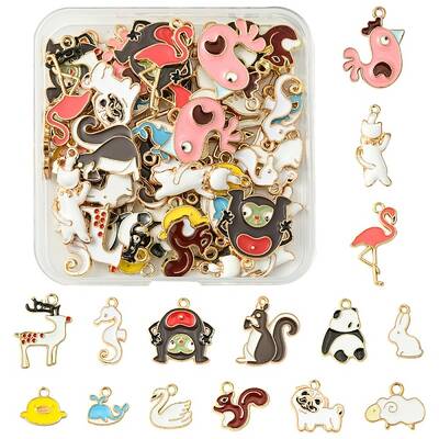 60Pcs 15 Styles Alloy Enamel Pendants