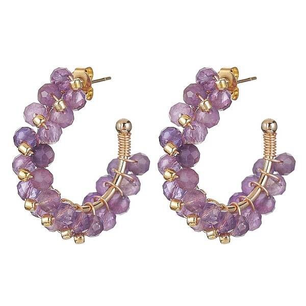 Natural Amethyst Round Beaded Ring Stud Earrings