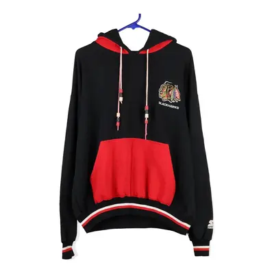 Chicago Blackhawks Starter Embroidered Hoodie - Large Black Polyester Blend