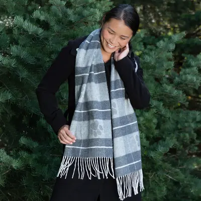 Paw Plaid Merino Wool & Cashmere Scarf - Green