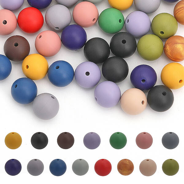 90Pcs 15 Styles Food Grade Eco-Friendly Silicone Beads