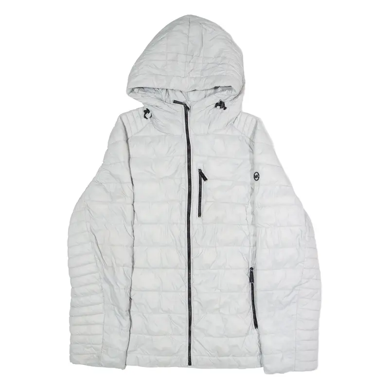 MICHAEL KORS Womens Puffer Jacket Grey Nylon Hooded XL