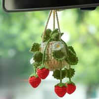 Crochet Strawberry Design Hanging Ornament, Car Rearview Mirror Hanging Decoration, Car Interior Accessories, Funny Gift