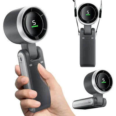 Portable Mini Handheld Fan - 5-Speed Turbo USB Rechargeable, Foldable Bladeless Pocket Fan with Large Battery for Outdoor/Tra...