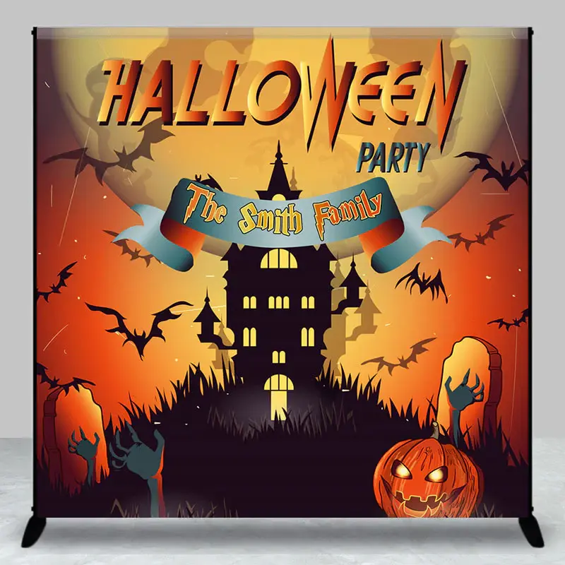 Aperturee Scary Castle Cemetery Custom Name Halloween Backdrop - Aperturee