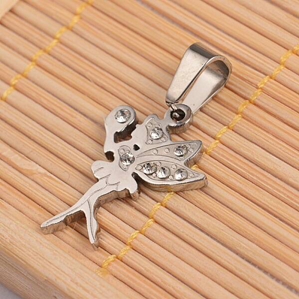Fairy Necklace Findings 304 Stainless Steel Rhinestone Charms Pendants