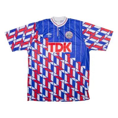 UMBRO Ajax FC Mens Football Shirt Jersey Blue Button Neck L