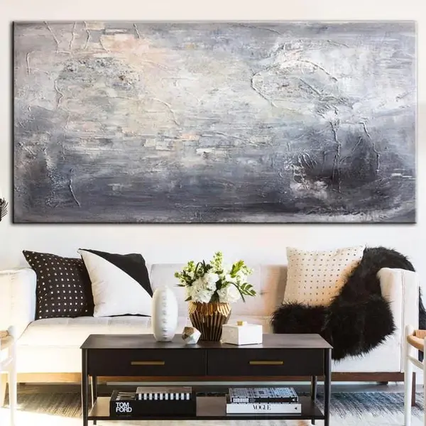 Abstract Wall Art Silver and Gray Painting White Art | SILVER REFLECTION