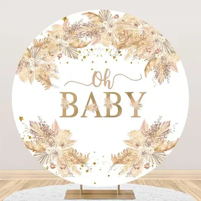 Boho Floral Oh Baby Round Gender Reveal Backdrop - Aperturee