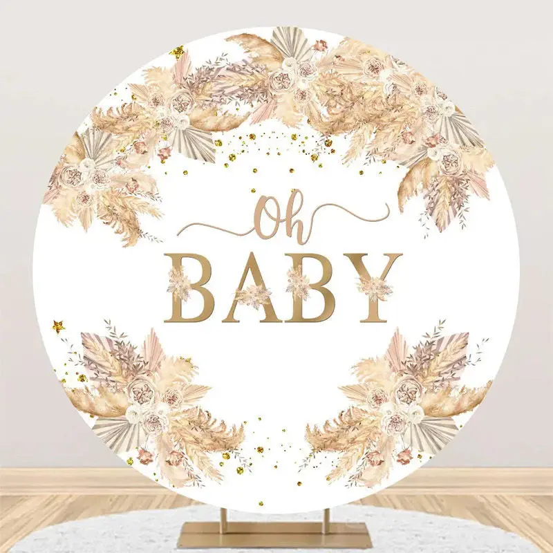 Boho Floral Oh Baby Round Gender Reveal Backdrop - Aperturee
