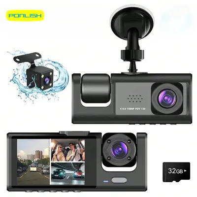 Car DVR, 3-Channel Car DVR with 3 Camera, IPS Screen Safe Driving Camera with Loop Recording, Automotive HD Driving Recorder ...