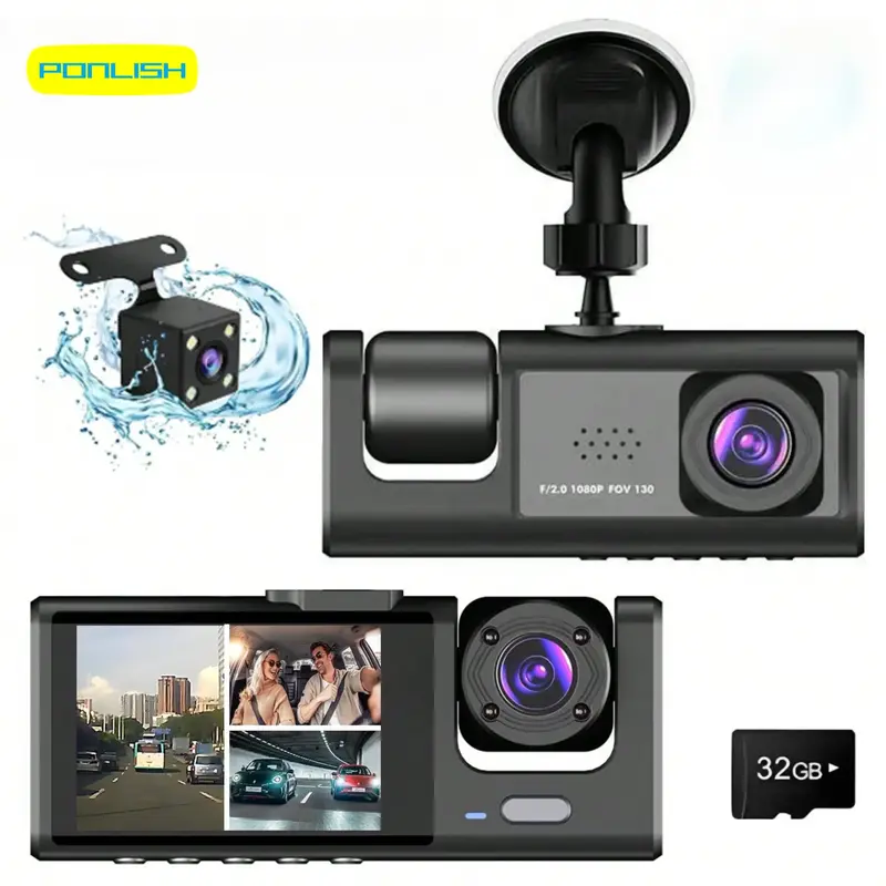 Car DVR, 3-Channel Car DVR with 3 Camera, IPS Screen Safe Driving Camera with Loop Recording, Automotive HD Driving Recorder ...