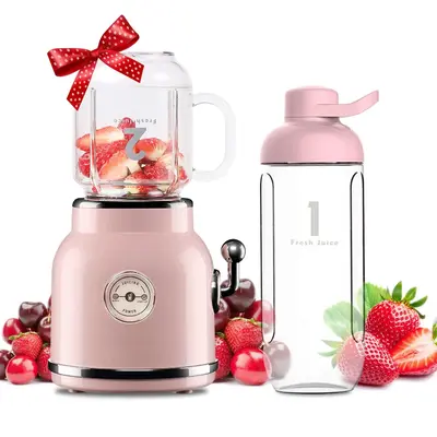 Smoothie Blender, Personal Blender for Shakes and Smoothies, With 6 Sharp Blades, 21oz Travel Cup and Lids,Pink Machine,Funct...