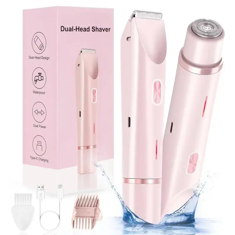 Bikini Trimmer for Women, Electric Shaver and Razor Rechargeable 2-in-1Body and Facial Epilator, Dual Heads for Painless Trim...