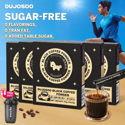 DUJOSOO Instant Black Coffee – 150g (3g x 10 Sticks x 5 Box) – Sugar-Free, Premium Arabica Beans for a Smooth, Refreshing...