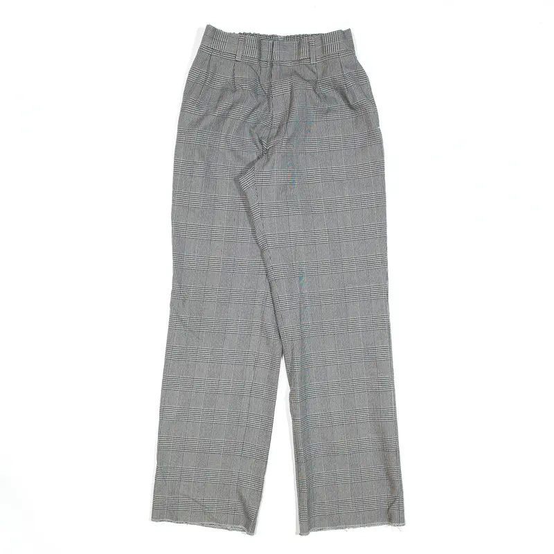 Grey Relaxed Straight Check Trousers Womens W21 L27