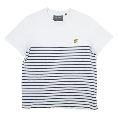 LYLE & SCOTT Striped Mens T-Shirt White Crew Neck M