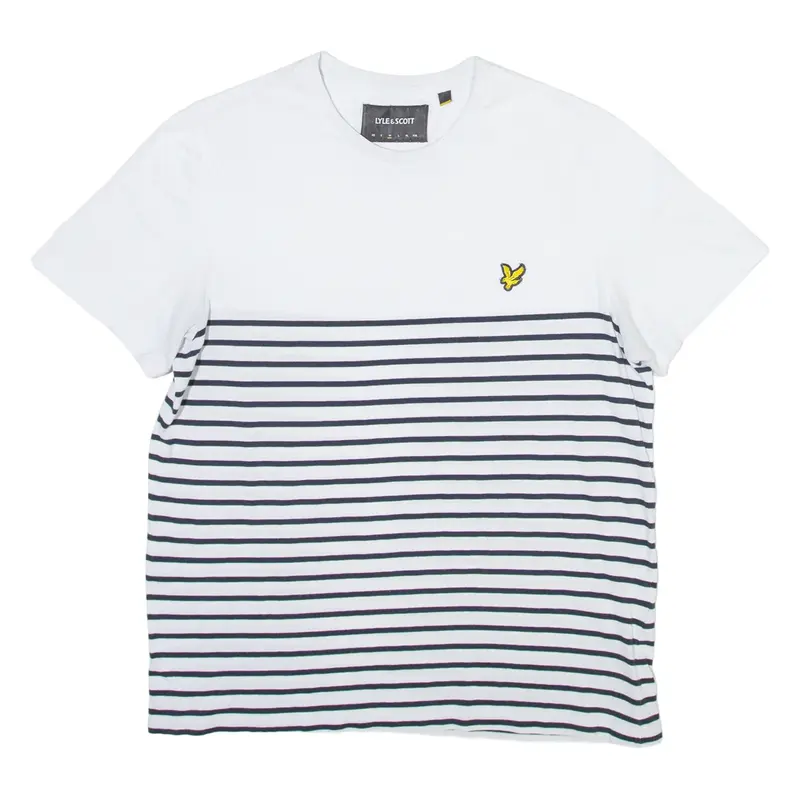 LYLE & SCOTT Striped Mens T-Shirt White Crew Neck M