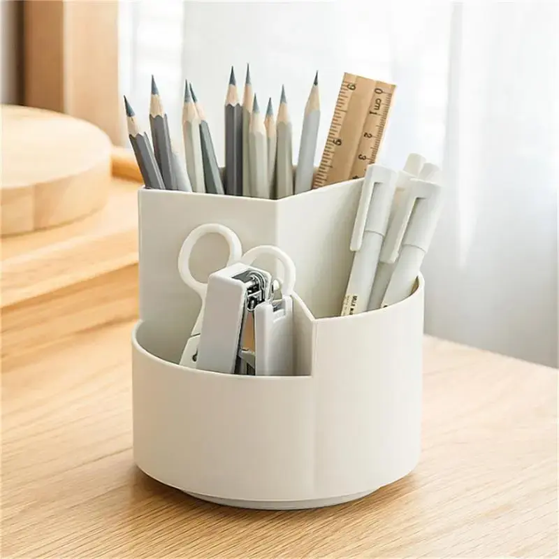Rotatable Pen Holder, 1 Count Large Capacity Student Desktop Storage Box, Multipurpose Desk Organizer for Home & Office & Sch...