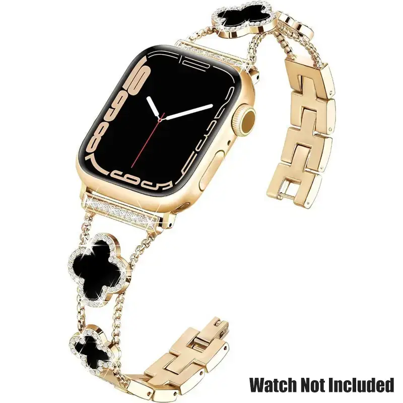 BUREI Black Shell Clover Slim Metal Bracelet for Apple Watch - Business & Dressy Strap Compatible Ultra 2/Ultra/Series 10-1/S...