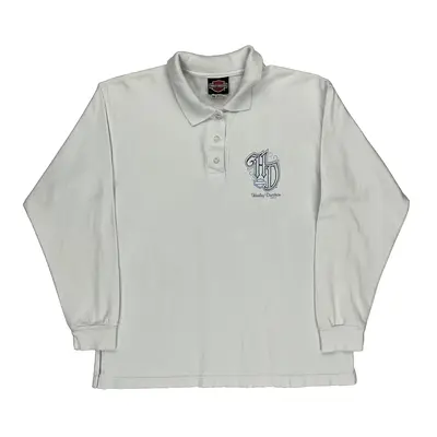 Indianapolis Southside Harley Davidson Graphic Long Sleeve Polo Shirt - Medium White Cotton