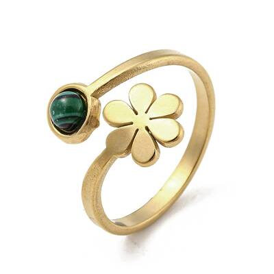 304 Stainless Steel with Synthetic Turquoise Ring