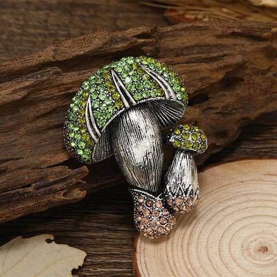 Mushroom Rhinestone Brooch Pin