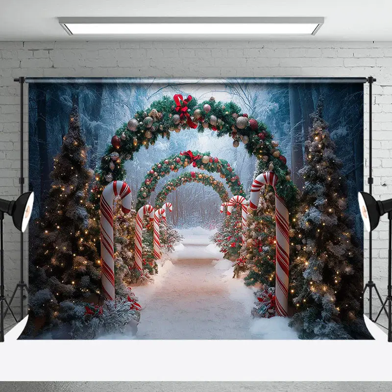 Pine Trees Wreath Arch Door Cane Candy Xmas Backdrop - Aperturee