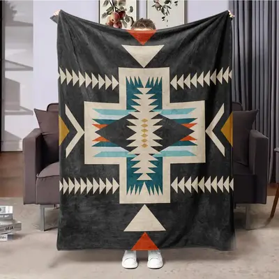 Ethic Style Geometric Pattern Throw Blanket, 1 Count Soft Warm Napping Blanket, Air-conditioned Room Multifunctional Throw Bl...