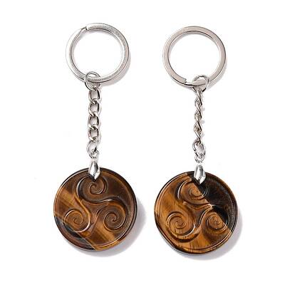 Natural Tiger Eye Triskele/Triskelion Pendant Keychain