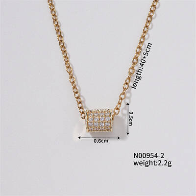 Chic Minimalist Column Brass Micro Pave Cubic Zirconia Pendant Necklaces