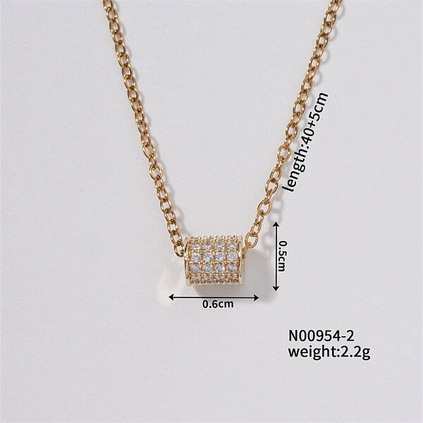 Chic Minimalist Column Brass Micro Pave Cubic Zirconia Pendant Necklaces