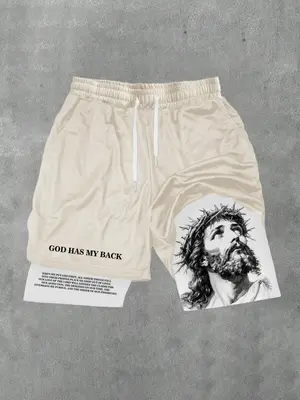 Men's Regular Fit Letter Print Graphic 2 in 1 Drawstring Waist Shorts, Casual Pocket Track Shorts for Summer, Men's Bottoms f...