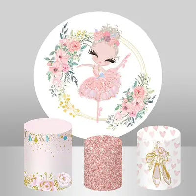 Aperturee Round White And Pink Floral Ballet Birthday Backdrop | Round Backdrop For Birthday Party | Custom Round Backdrop | ...