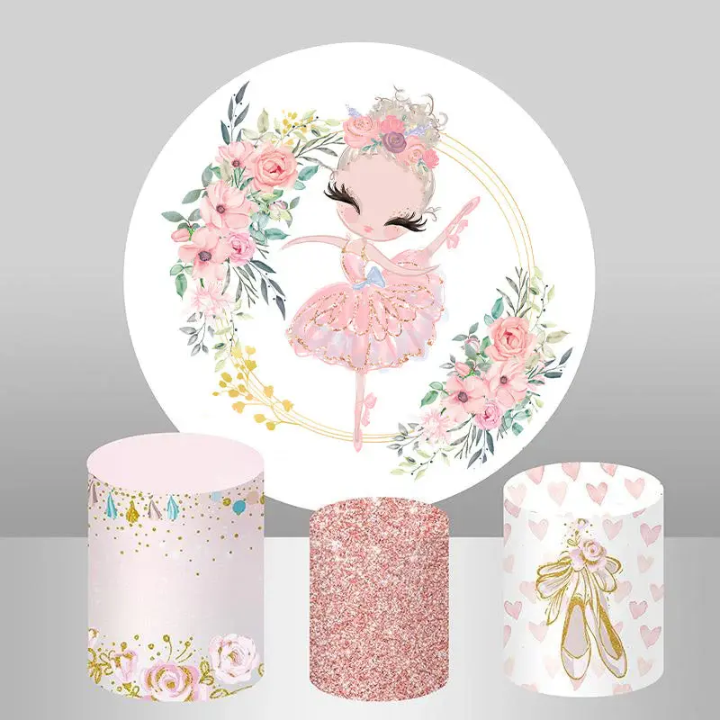 Aperturee Round White And Pink Floral Ballet Birthday Backdrop | Round Backdrop For Birthday Party | Custom Round Backdrop | ...