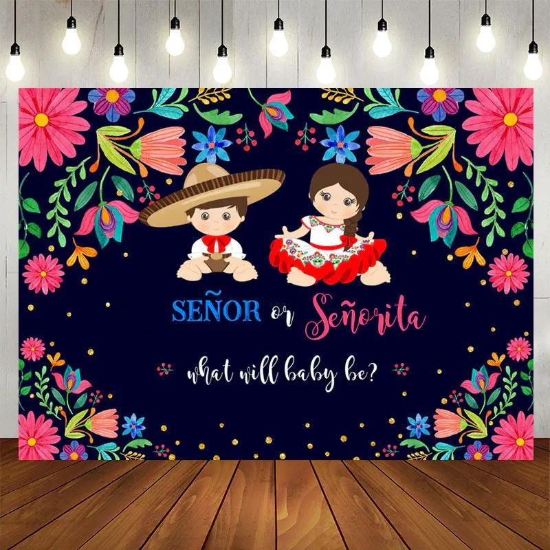 Aperturee Senor Or Senorita And Floral Baby Shower Backdrop