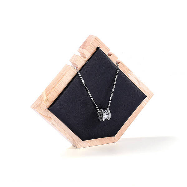 Pointed Pentagon Wood Covered with PU Leather Two Necklaces Display Stands