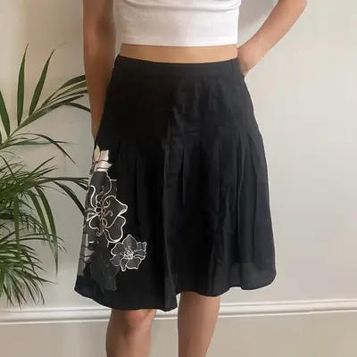 Jbc Floral Midi Skirt - 28W UK 8 Black Cotton