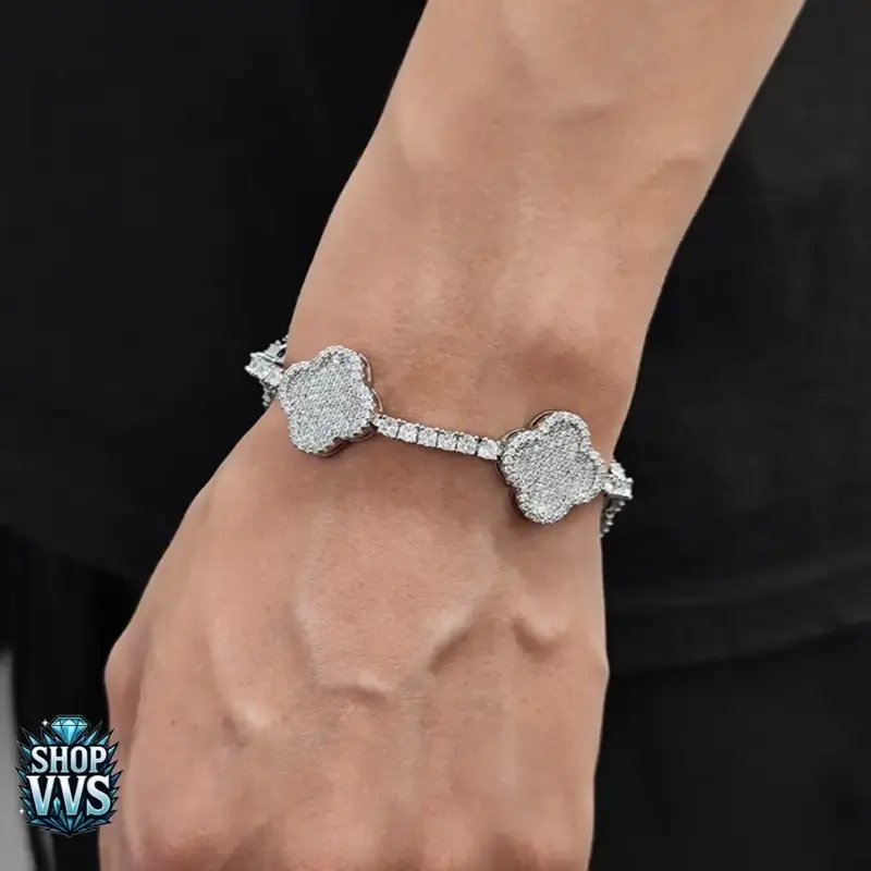 Clover Flower Tennis Bracelet - 18K Gold/Silver Plated, Iced Out CZ Moissanite, Unisex Gift Floral Accents Elegant Design