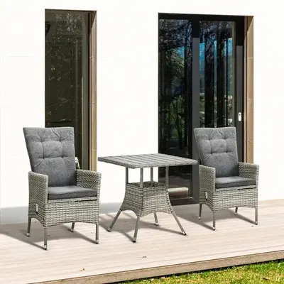Outsunny Wicker Furniture, Wicker Bistro Set / 3 Piece Patio Furniture Set with Cushions for Garden, Balcony, Porch