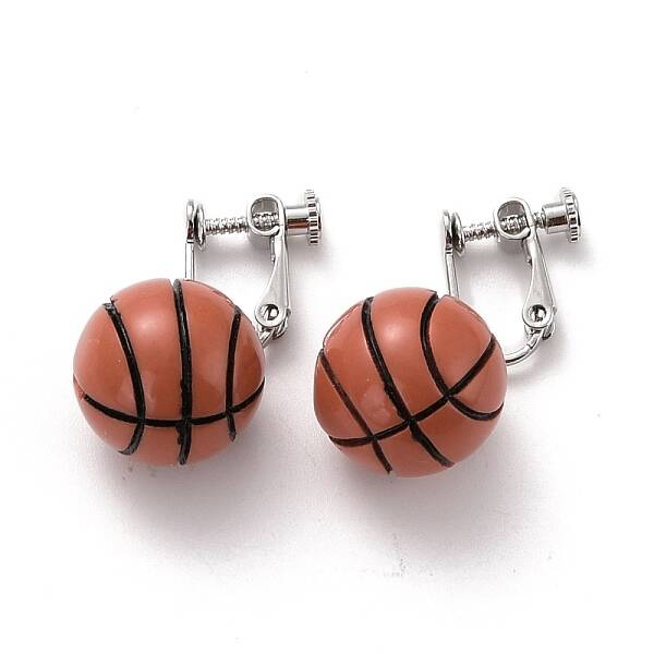 Round Basketball Dangle Clip-on Earrings for Women