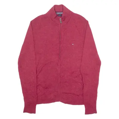 TOMMY HILFIGER Mens Jumper Maroon High Neck Tight Knit Wool L