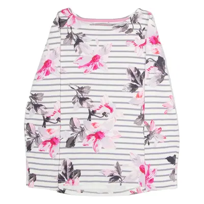 JOULES Striped Floral Womens T-Shirt White Long Sleeve UK 10