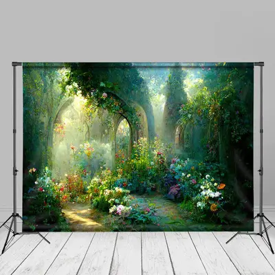 Secret Colorful Greenery Garden Flower Arch Backdrop - Aperturee