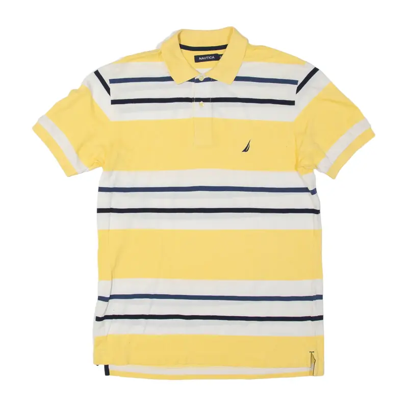 NAUTICA Polo Shirt Yellow Striped Short Sleeve Mens S
