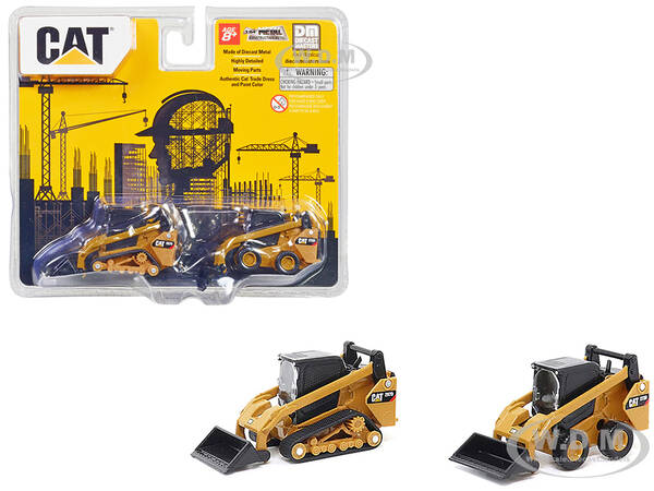 CAT Caterpillar 272D2 Skid Steer Loader Yellow and CAT Caterpillar 297D2 Compact Track Loader Yellow Set of 2 pieces 1/64 Die...