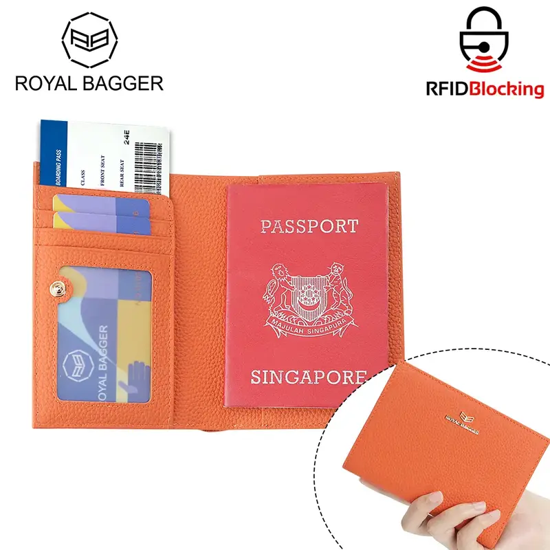Royal Bagger Genuine Leather RFID Blocking Passport Wallets, Casual Style Credit Card Holder for Women, Travel Wallet Purse 3...